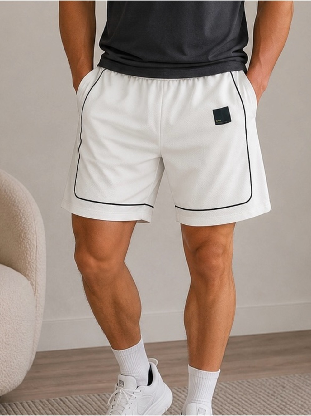 tek gear White Athletic Shorts with Black Piping